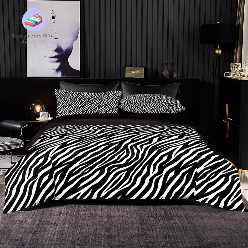 Latwerio Housse de Couette 220x240 Zèbre Parure de Lit Imprimée Microfibre, Zèbre Sets de Housses de Couettes 3D 2 Personnes avec 2 taies d'oreiller 65x65 cm #5418