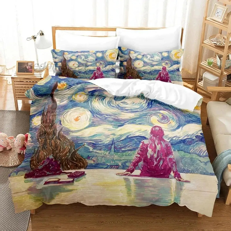 Housse de couette peinture : Nuit étoilée de Van Gogh revisitée