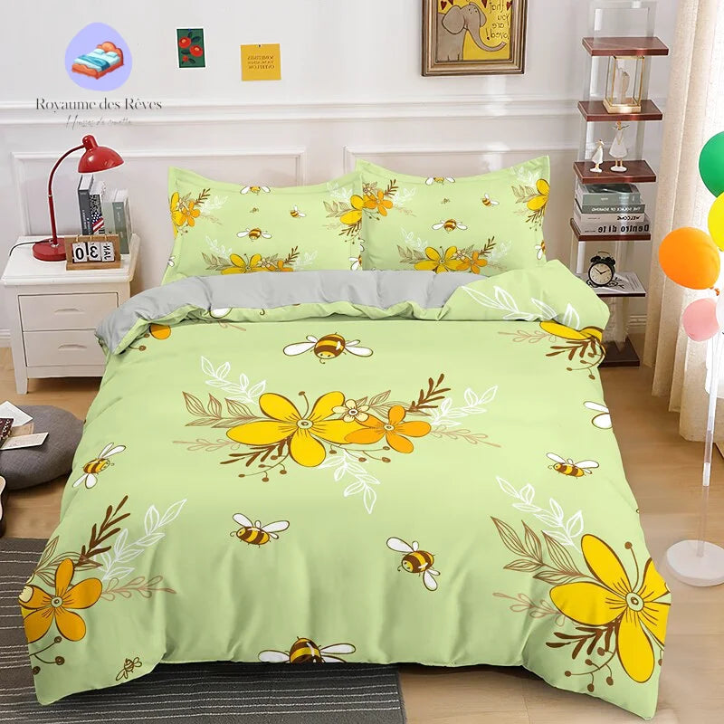Housse de Couette Abeilles Fleurs