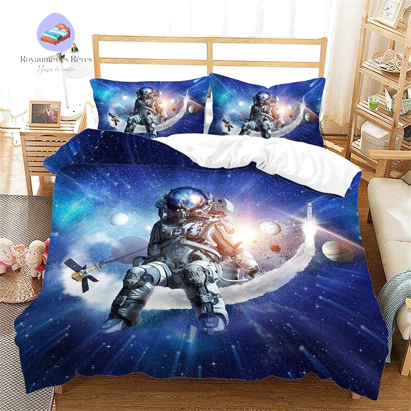 Housse de Couette Astronaute Croissant de Lune