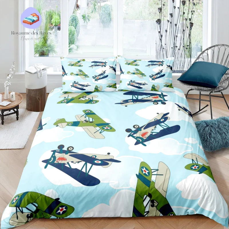 Housse de Couette Avion Bleu & Vert