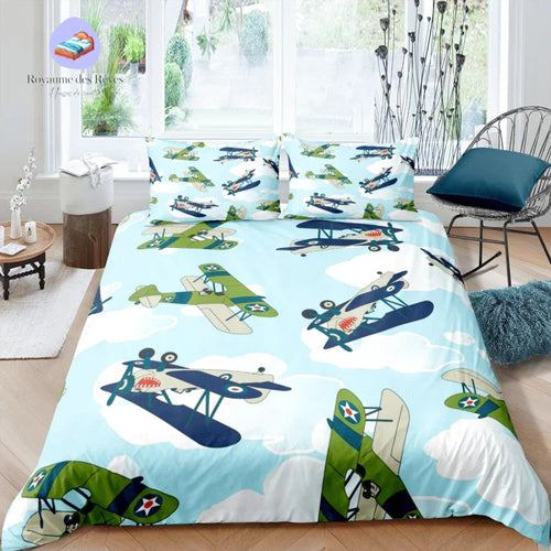 Blue and Green Airplane Duvet Cover