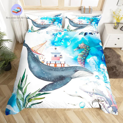 Fondo marino de ballenas Funda nórdica