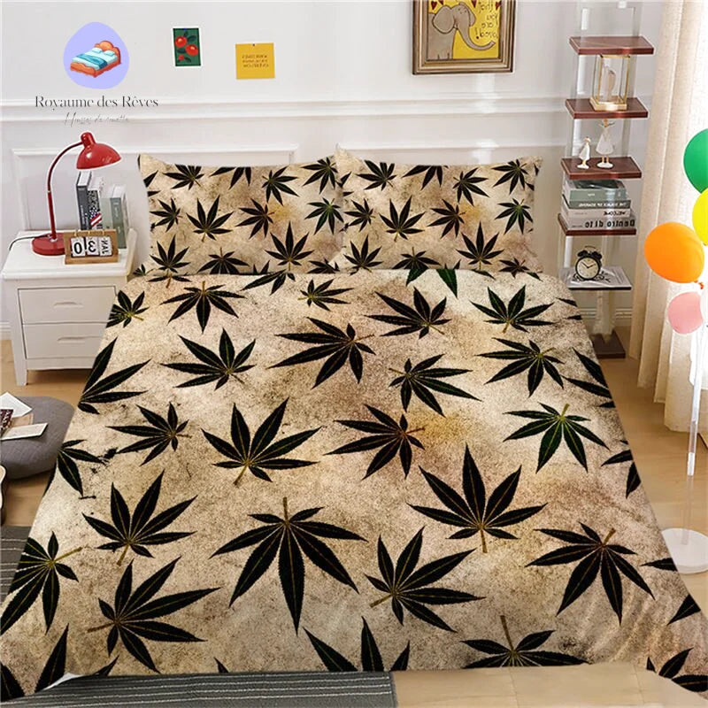 Housse de Couette Cannabis Noir