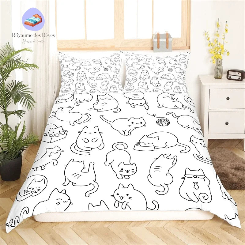 Housse de Couette Chat Blanche
