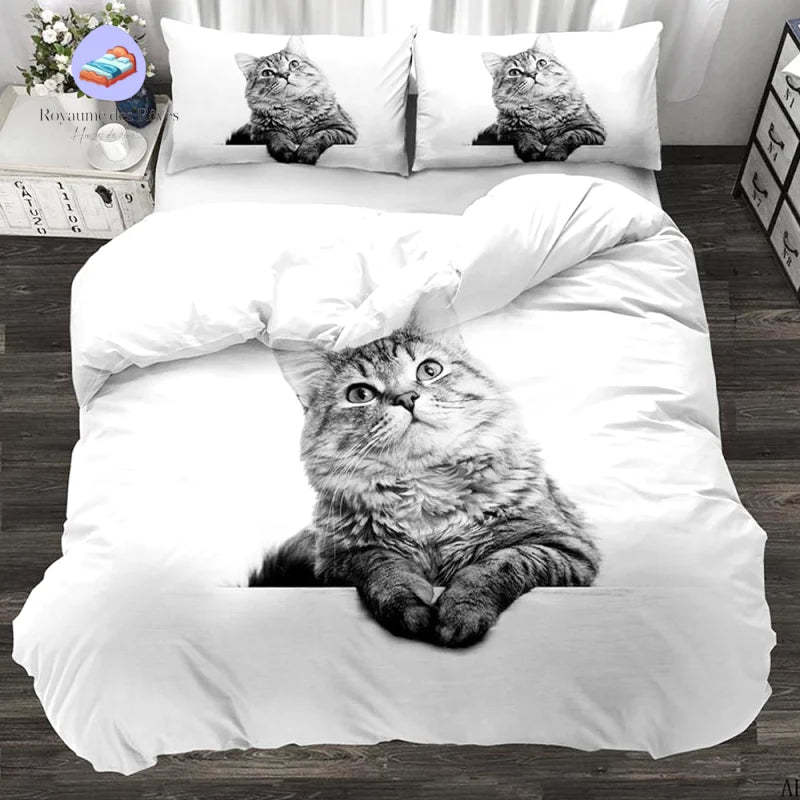 Housse de Couette Chat Gris