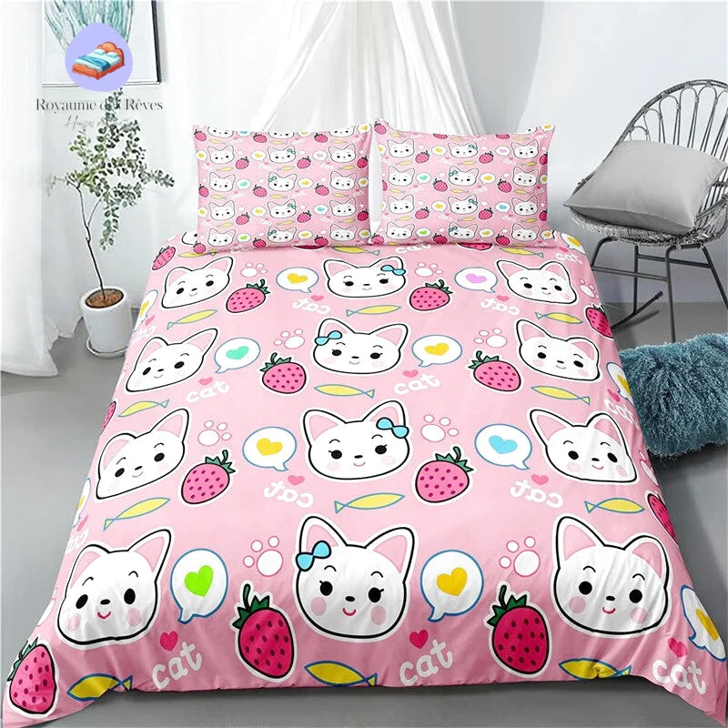 Housse de Couette Chat Rose