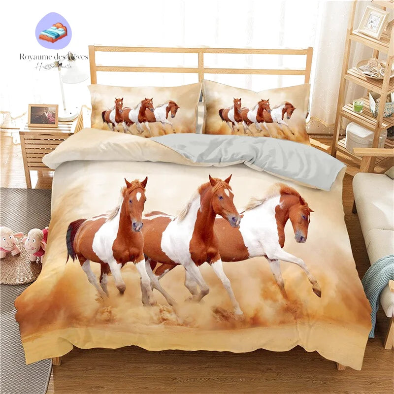 Housse de Couette Cheval Marron et Blanc