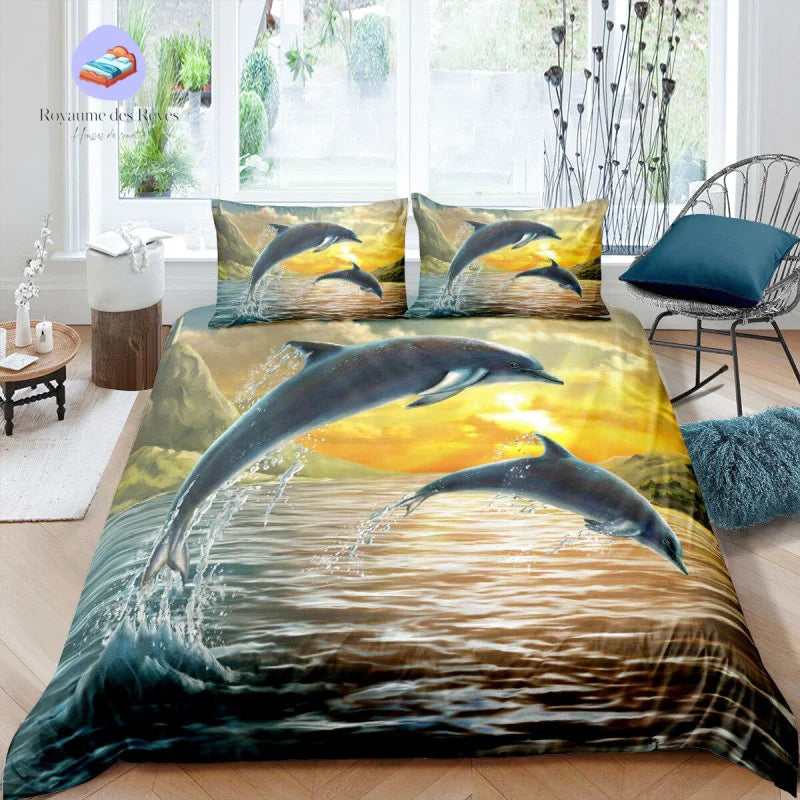 Housse de Couette Dauphin Coucher de Soleil