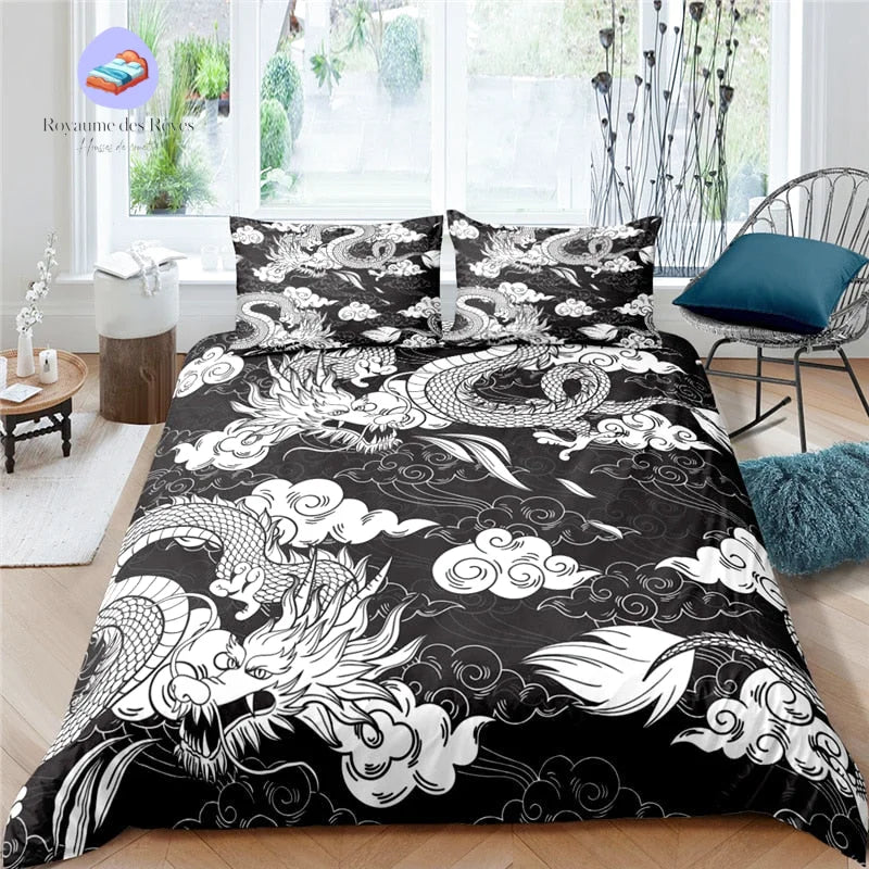 Housse de Couette Dragon Noir & Blanc