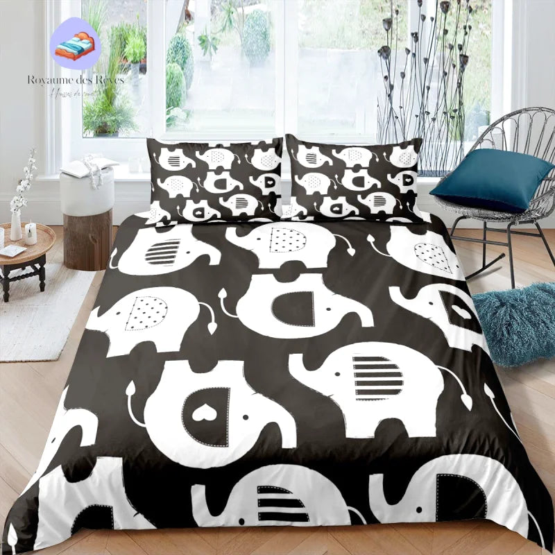 Schwarzer Elefanten-Bettbezug