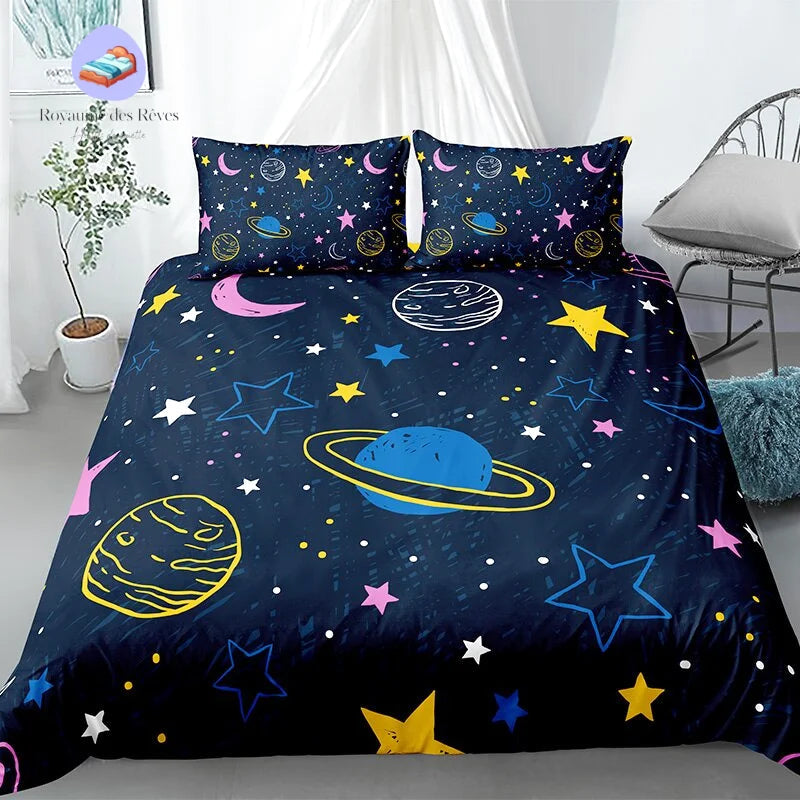 Housse De Couette Gamer Enfant Homemissing – Motif Console Jeu Vidéo Bleu Hexagone, 140x200cm + 1 Taie 65x65cm, Microfibre Douce