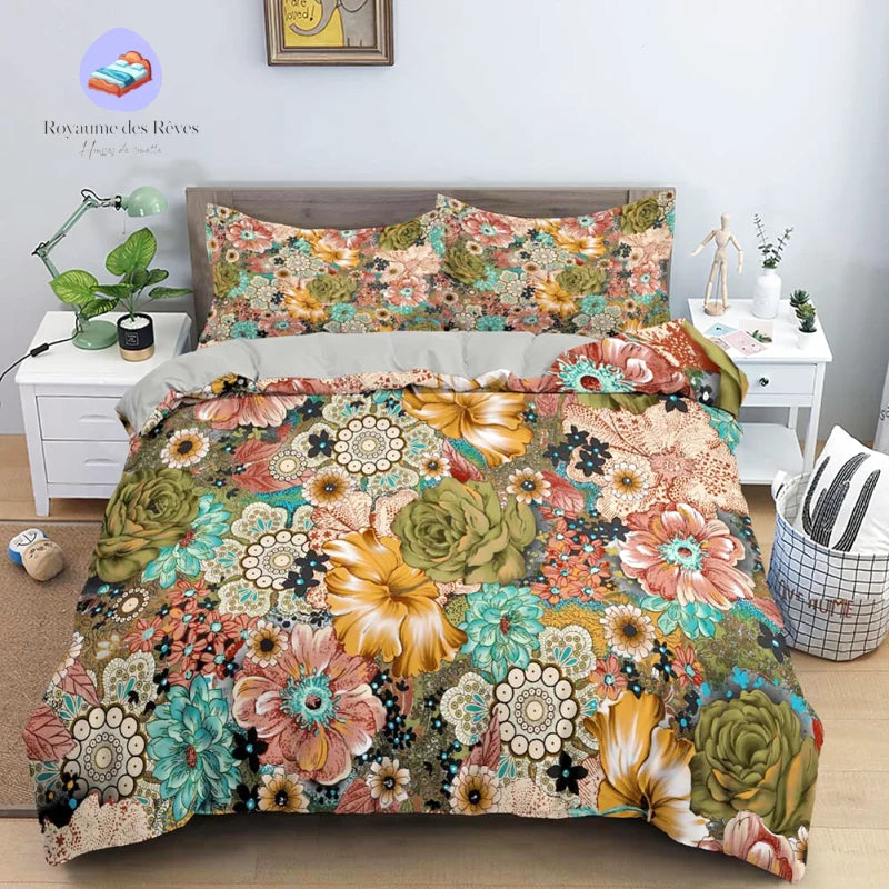 Housse de couette  Fleurie Mauve
