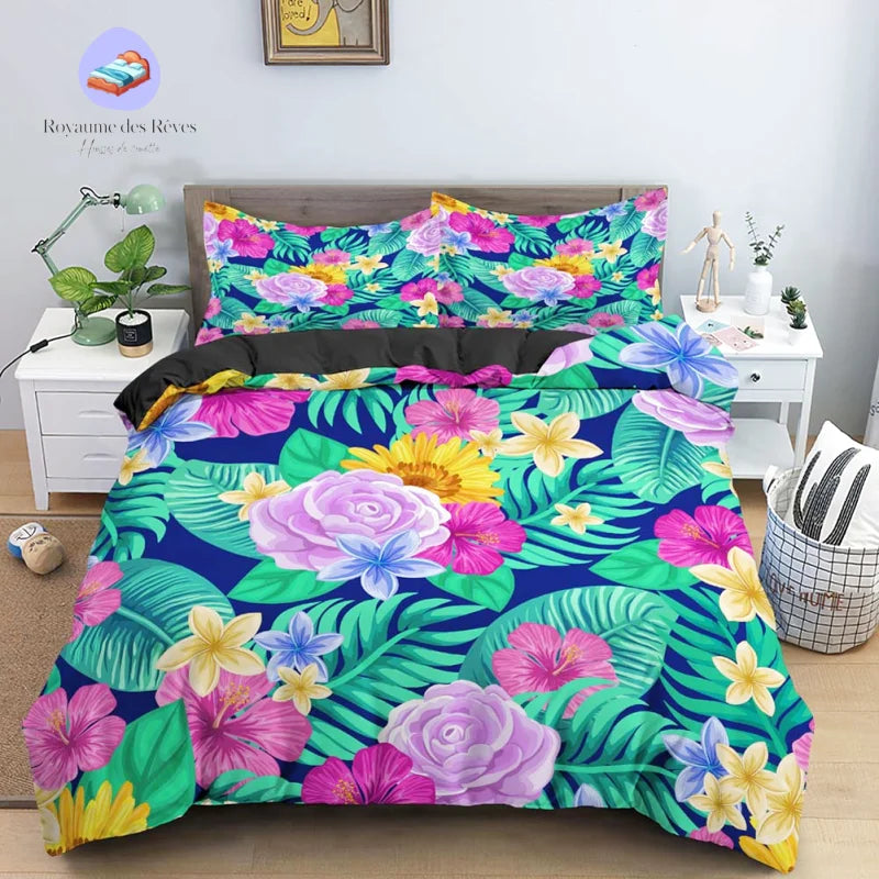Housse de couette  Fleurs Rose Feuillage