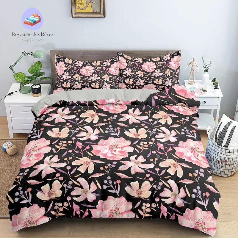 Housse de couette  Fleurs Rose Laurier