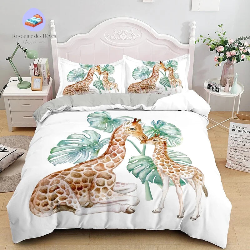 Housse de Couette Girafe Fond Blanc