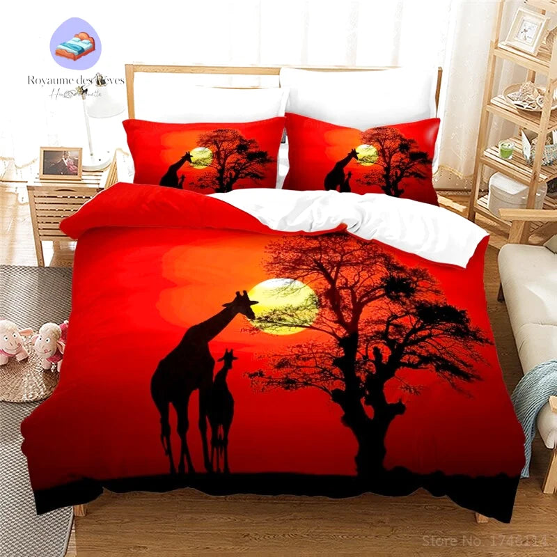 Housse de Couette Girafe Rouge