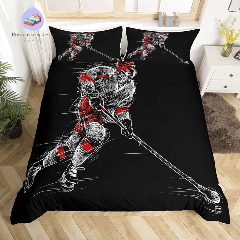 Housse de Couette Hockey Patinage Noir