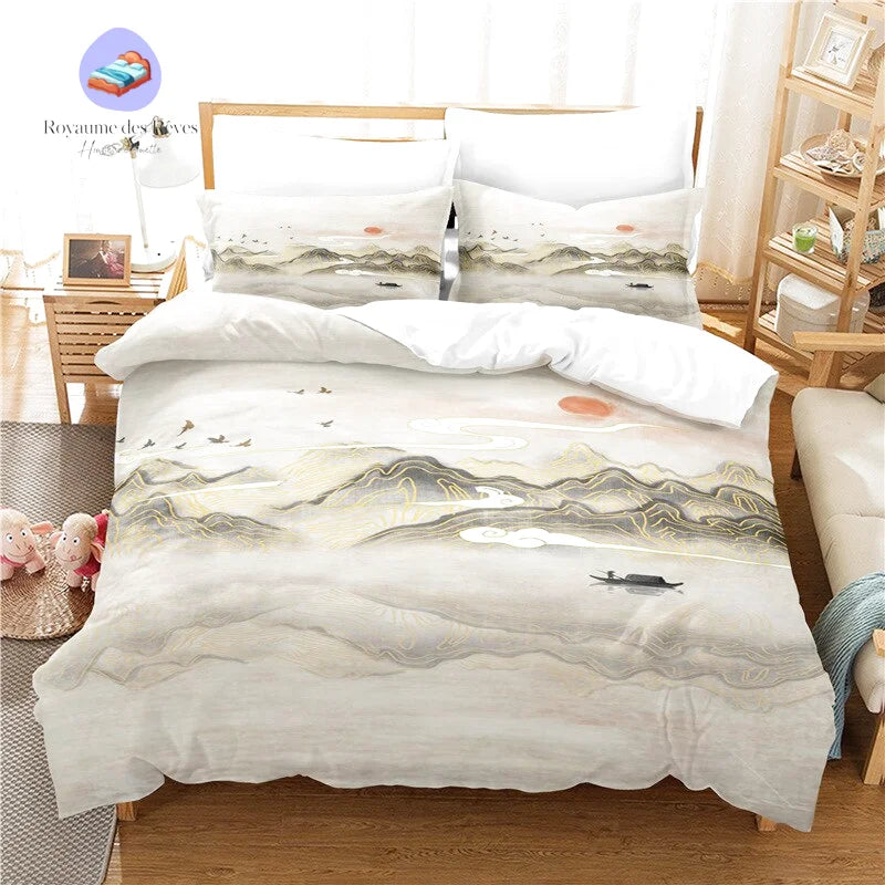 Housse de Couette Japonaise Soleil Rouge