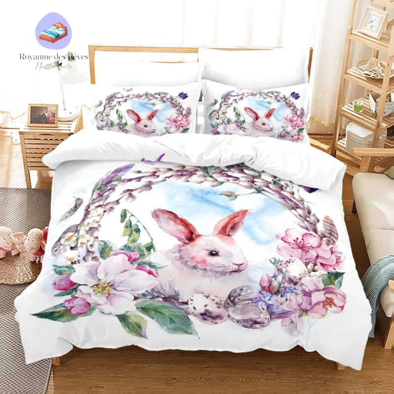 Bloemen konijn dekbedovertrek