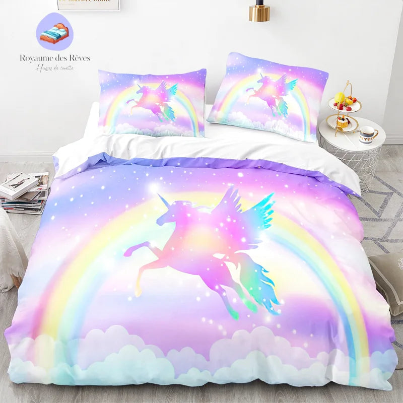 Housse de Couette Licorne Arc en Ciel