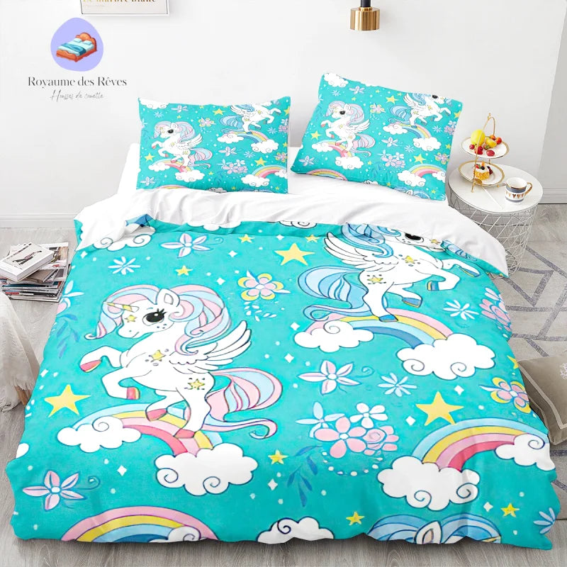 Housse de Couette Licorne Bleu