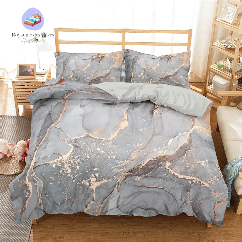 Housse de Couette Marbre Gris Clair