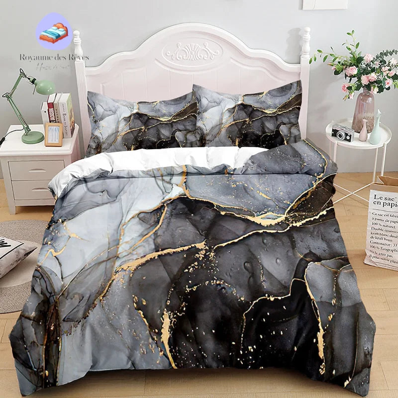 Housse de Couette Marbre Noir