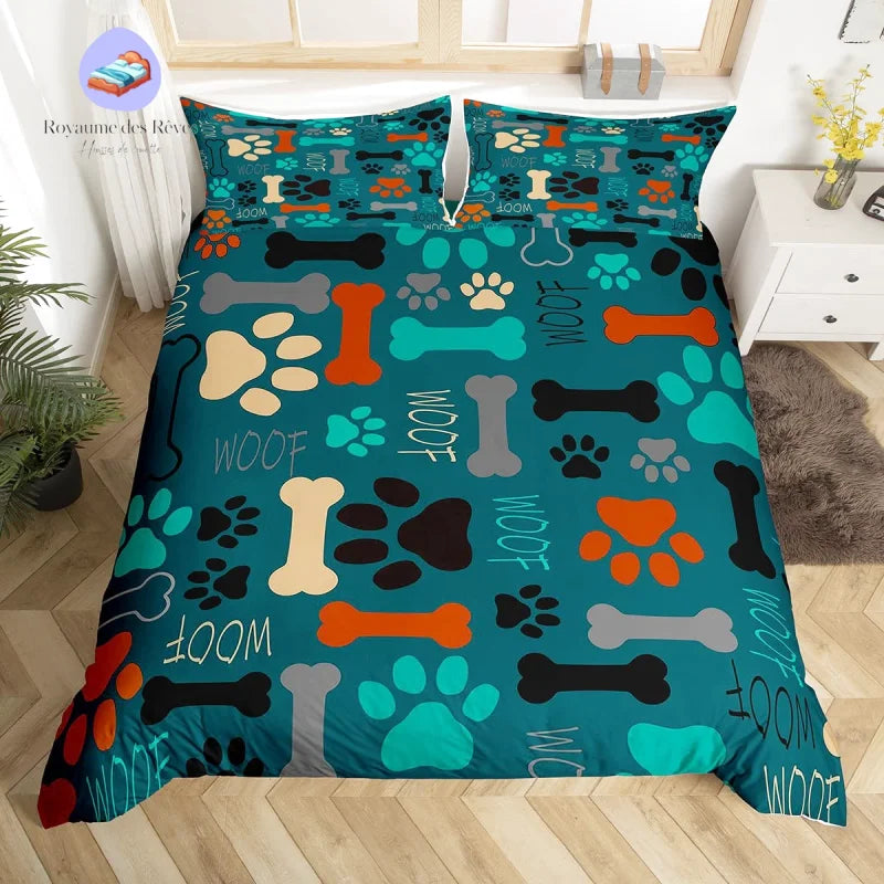 Housse de Couette Motif Os à Chien