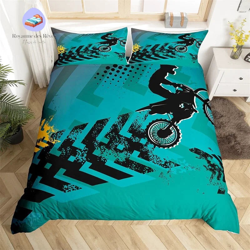 Housse de Couette Moto Bleu