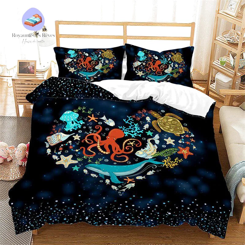 Copripiumino con animali dell'oceano