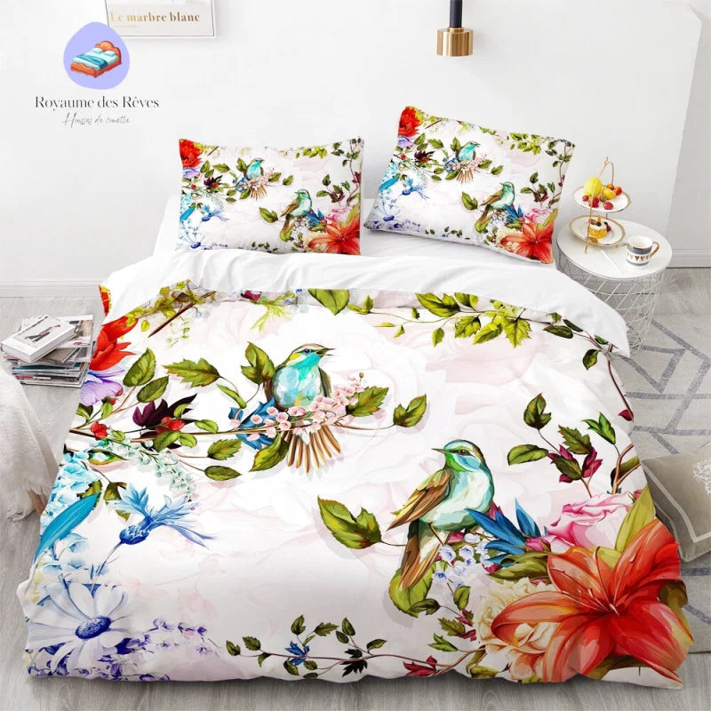 Housse de Couette Oiseaux Fleurs