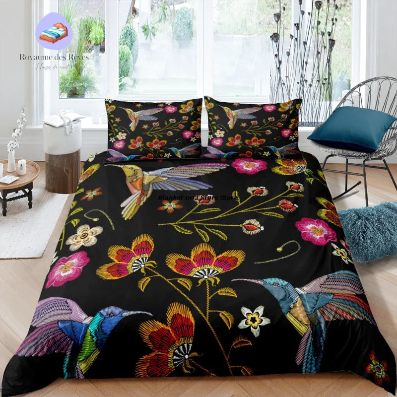 Housse de Couette Oiseaux Noir