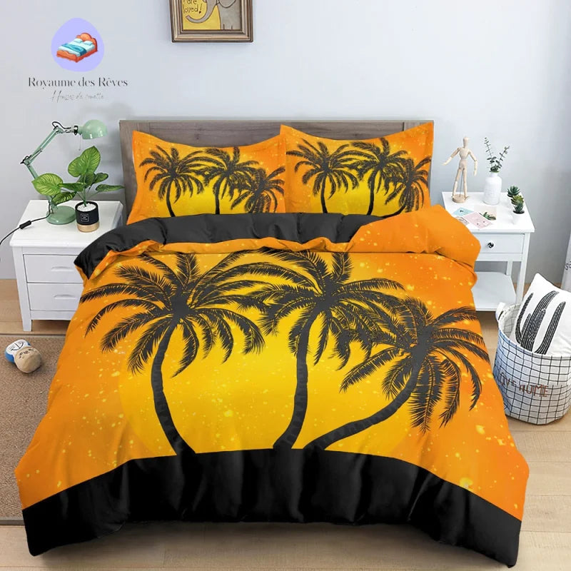 Bettbezug mit Palmen-Sonnenuntergang