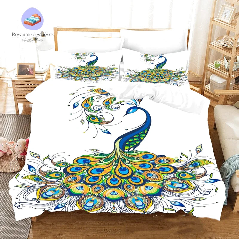 Housse de Couette Paon Blanche