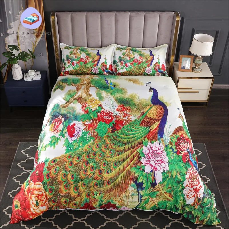 Housse de Couette Paon Fleurs