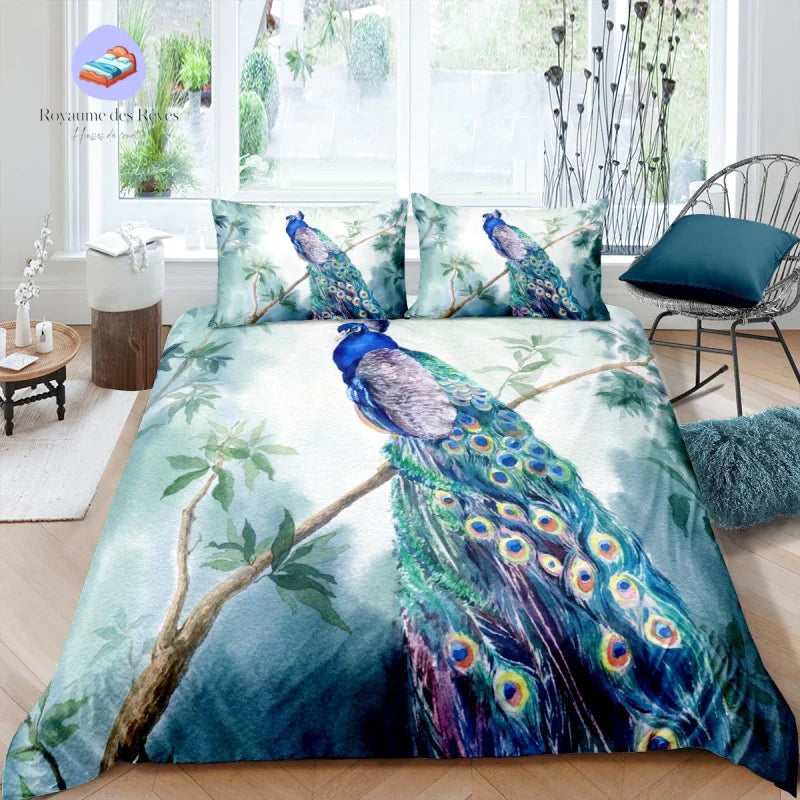 Bettbezug „Pfau auf einem Baum“.