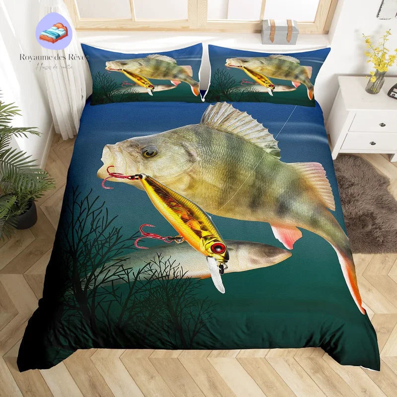 fish lure bedding Fishing Set Comforter Kids Boys Girls Colorful Bait Comforter Set Fishman Fishing Theme Decor Quilt Set Twin Size,for Children Teen Kids A Black Forest Decor Exclusive single piece fishing lure themed