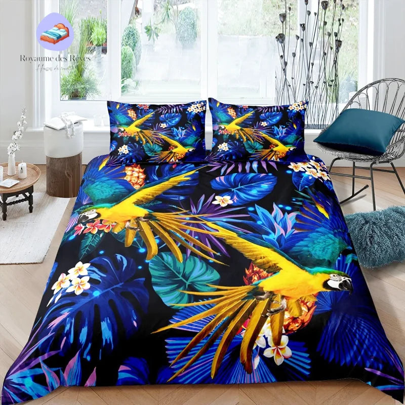 Housse de Couette Perroquet Bleu et Jaune