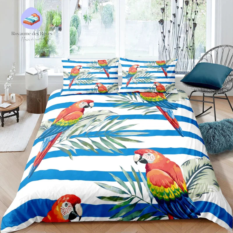 Housse de Couette Perroquet Rouge et Bleu