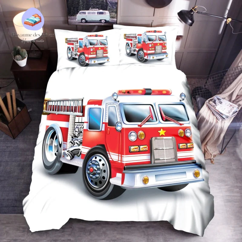 Housse de Couette Pompier Fond Blanc