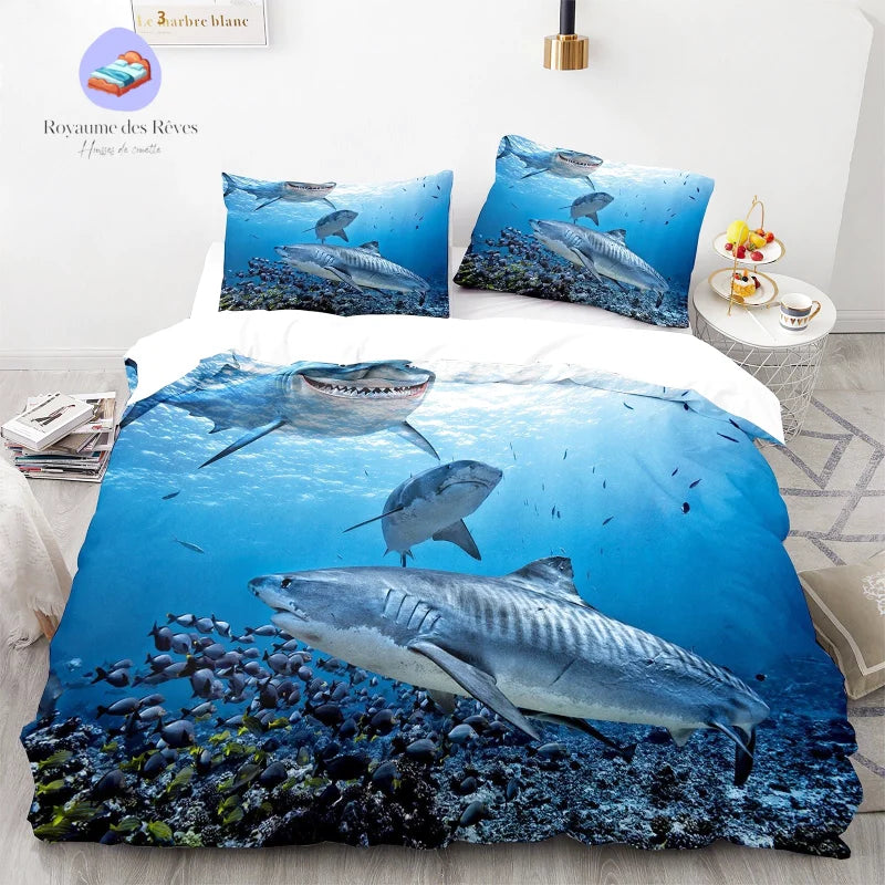 Copripiumino per fondale marino con squalo