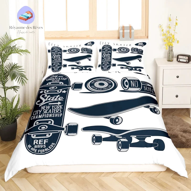 Housse de Couette Skate Blanche et Noir