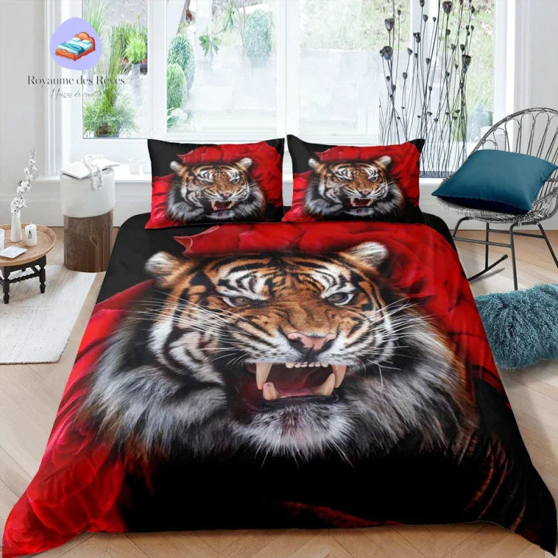 Housse de Couette Tigre Rouge