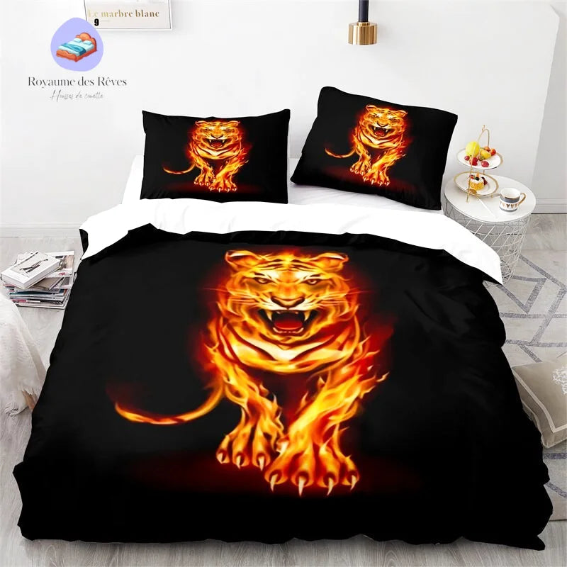 Housse de Couette Tigre en Flamme