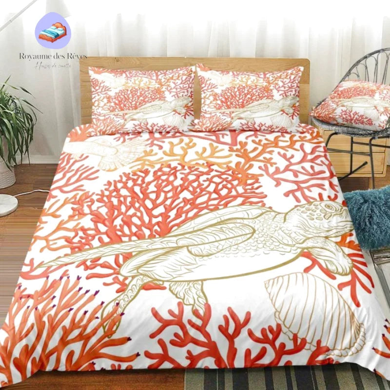 Red Algae Turtle Duvet Cover