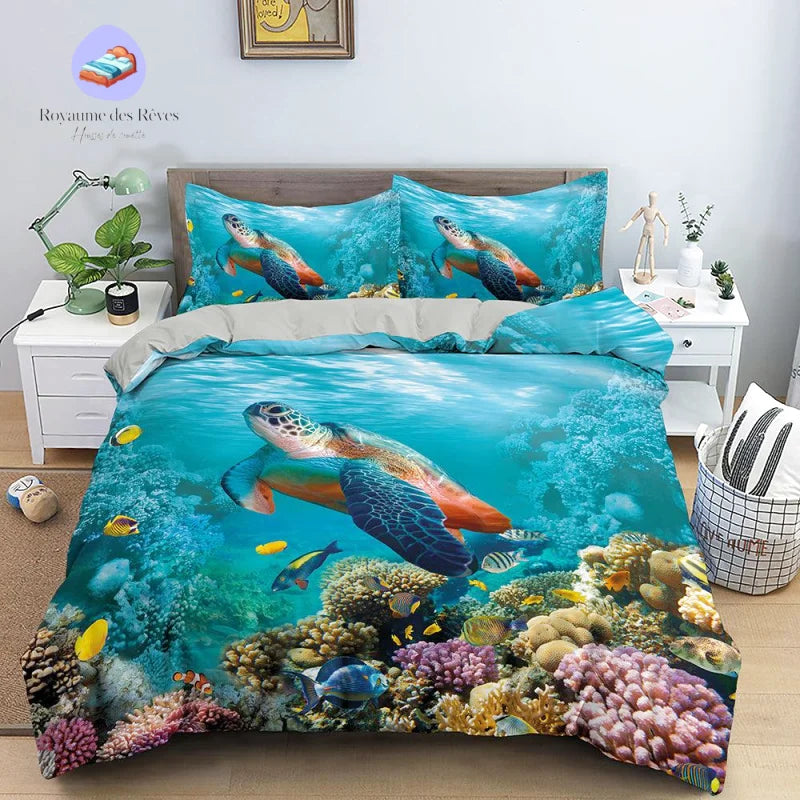 Coral Turtle Duvet Cover