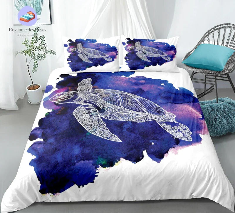 Purple Space Turtle Duvet Cover