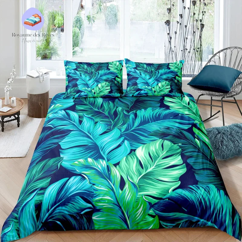 Housse de Couette Tropical Feuilles Vertes