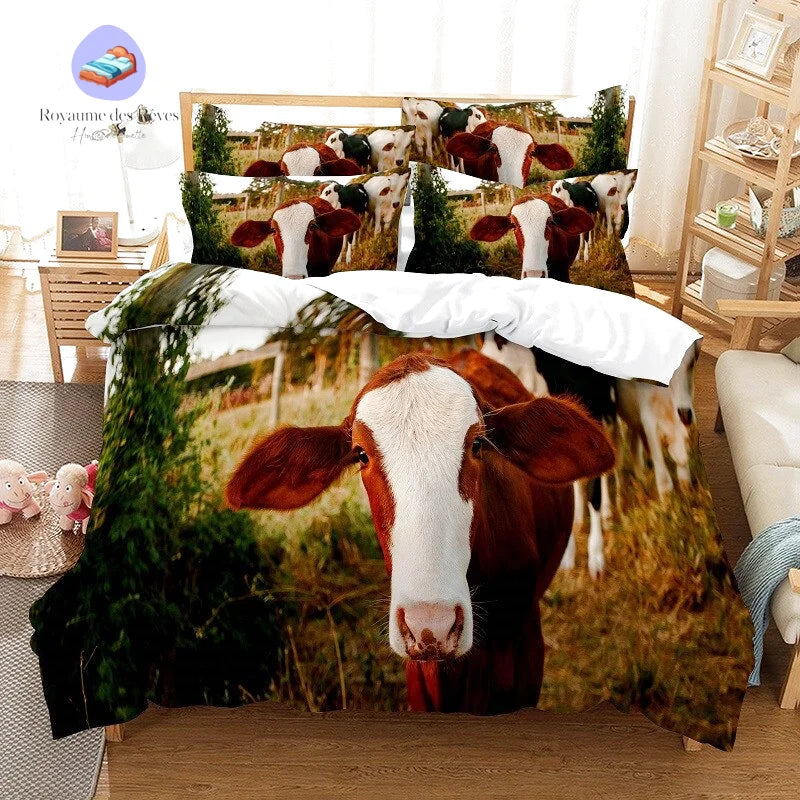 Housse de Couette Vache Marron Blanc